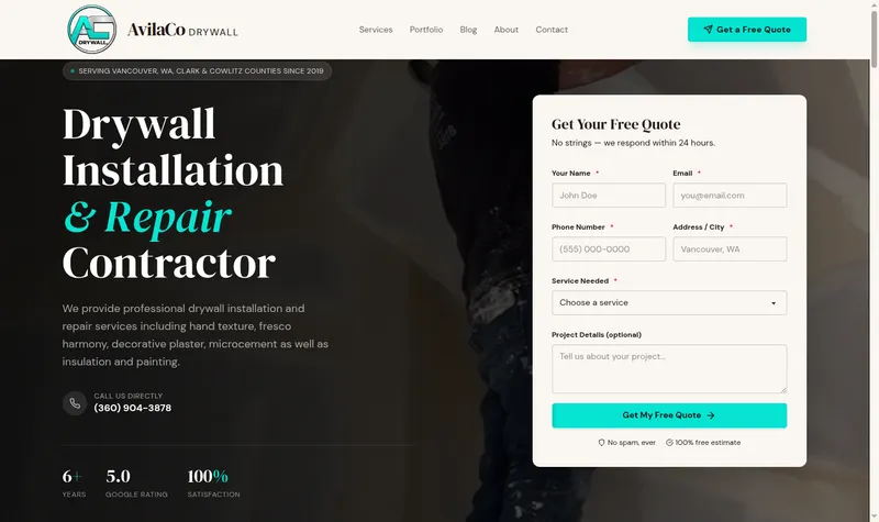 AvilaCo Drywall website designed by Savo Group
