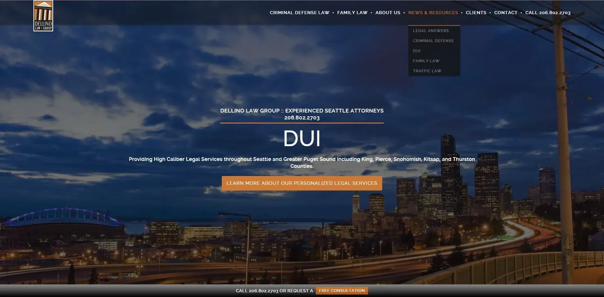 Dellino Law DUI defense page designed by Savo Group