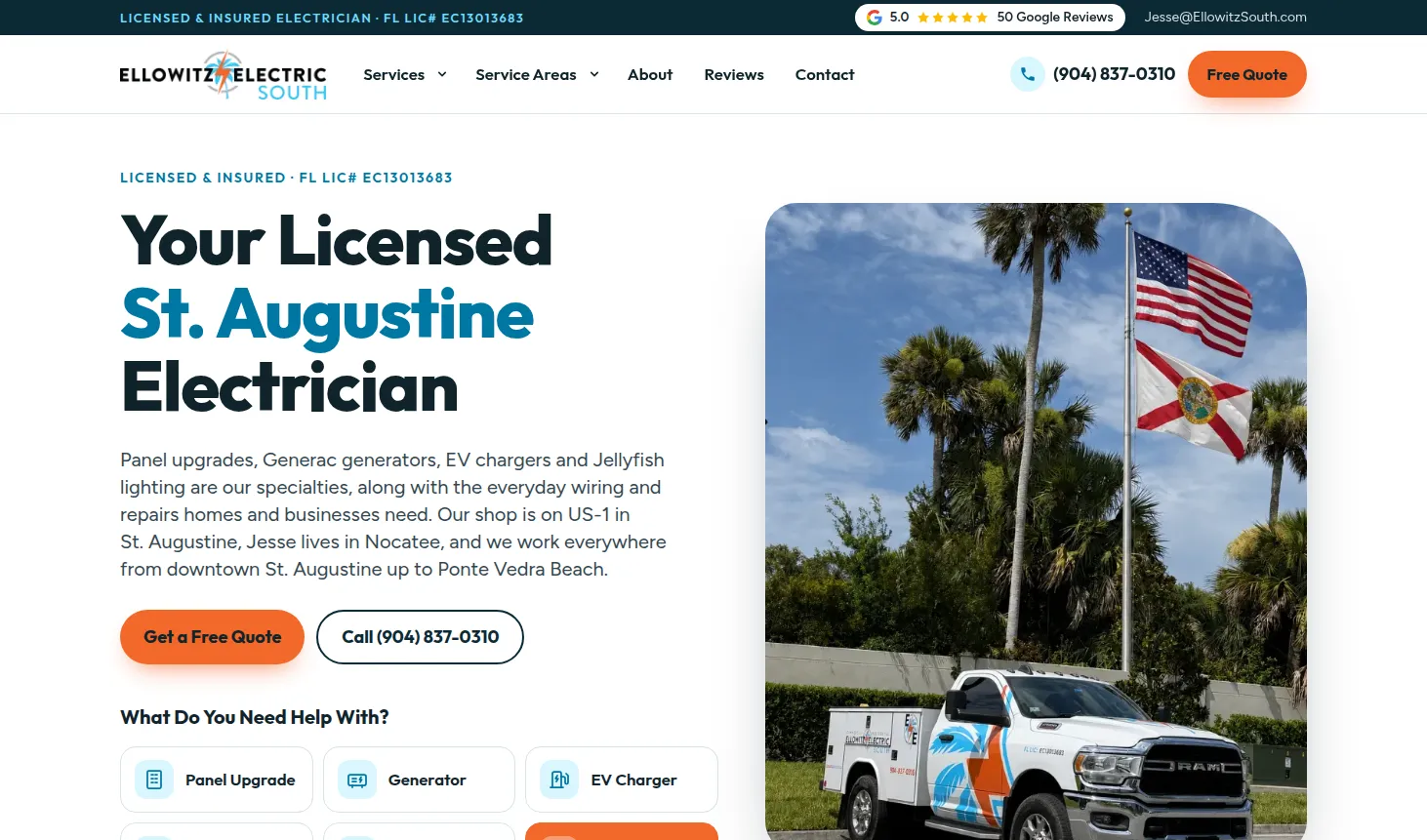 Ellowitz Electric South St. Augustine electrician website by Savo Group