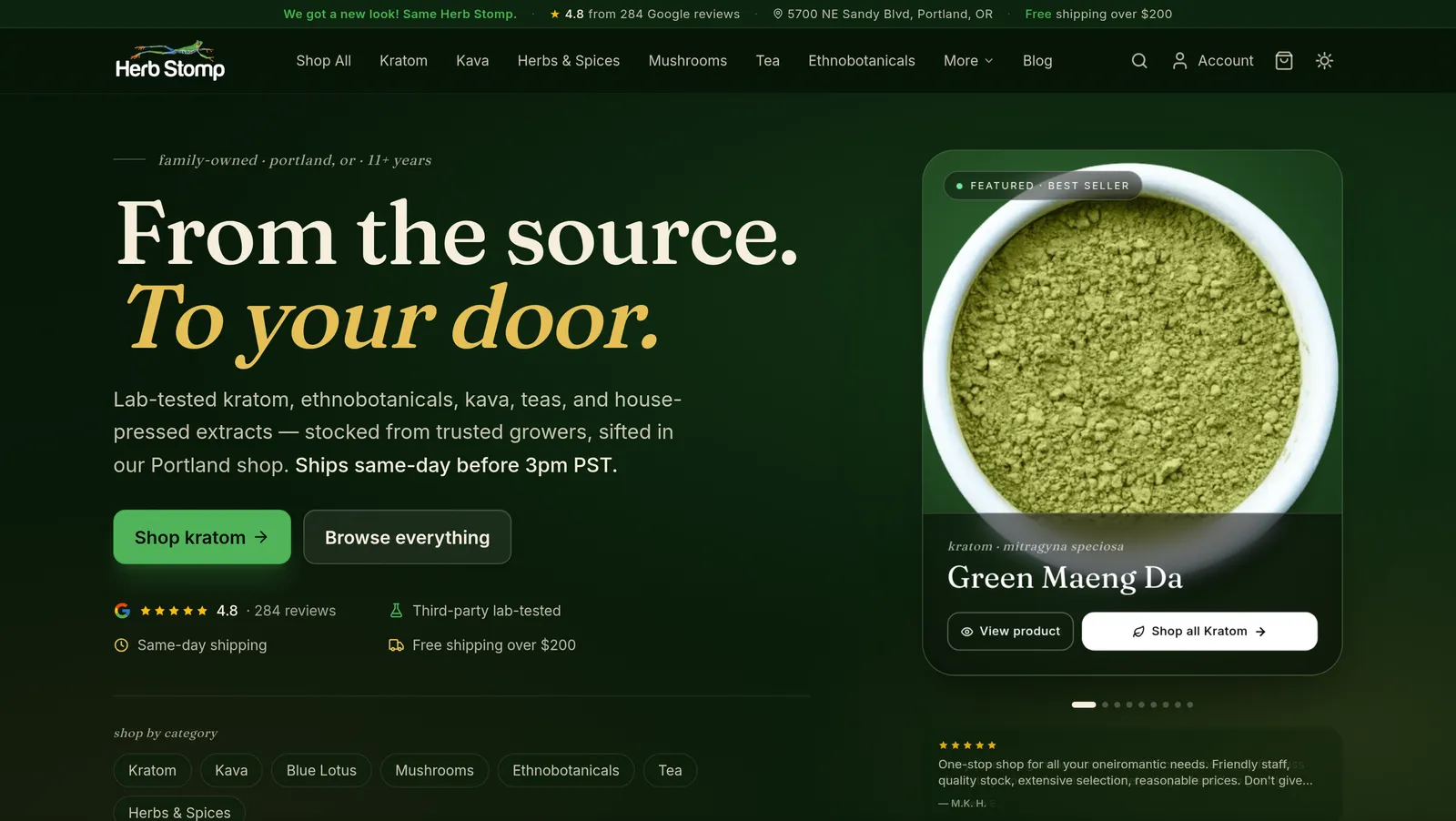 Herb Stomp's new custom ecommerce homepage