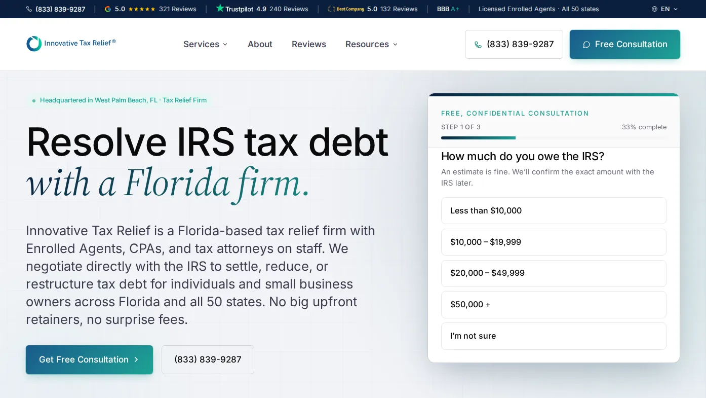 Innovative Tax Relief website built by Savo Group