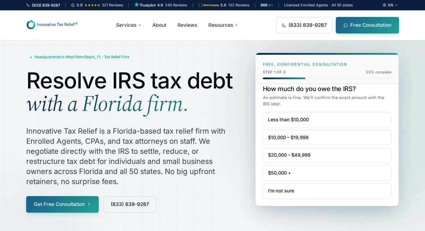 Innovative Tax Relief website homepage screenshot