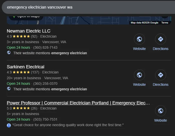 Newman Electric ranking #1 on Google Maps for Vancouver WA electrician