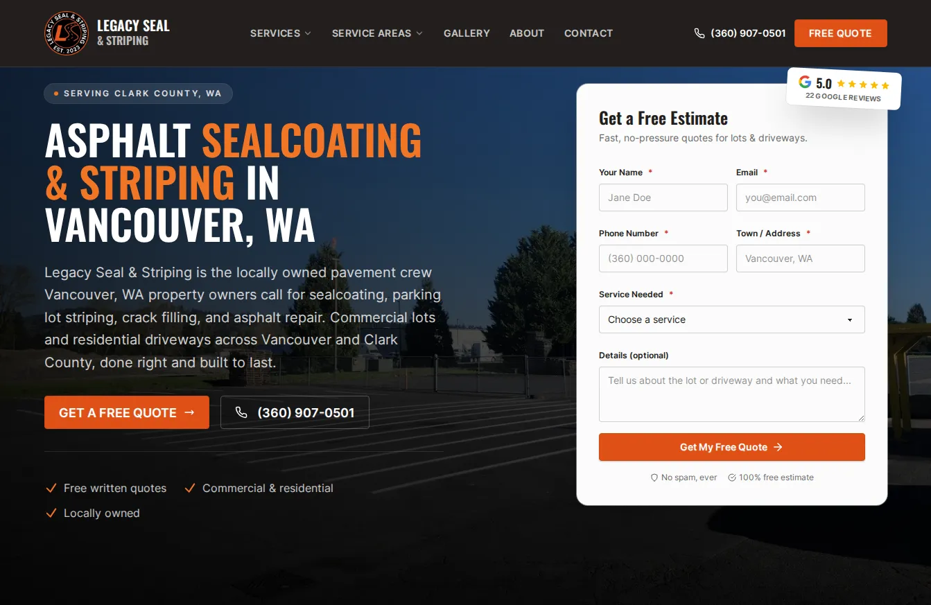 Legacy Seal & Striping website by Savo Group