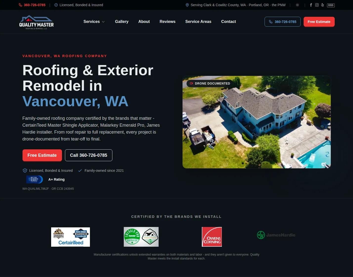 Quality Master Roofing Vancouver WA website by Savo Group