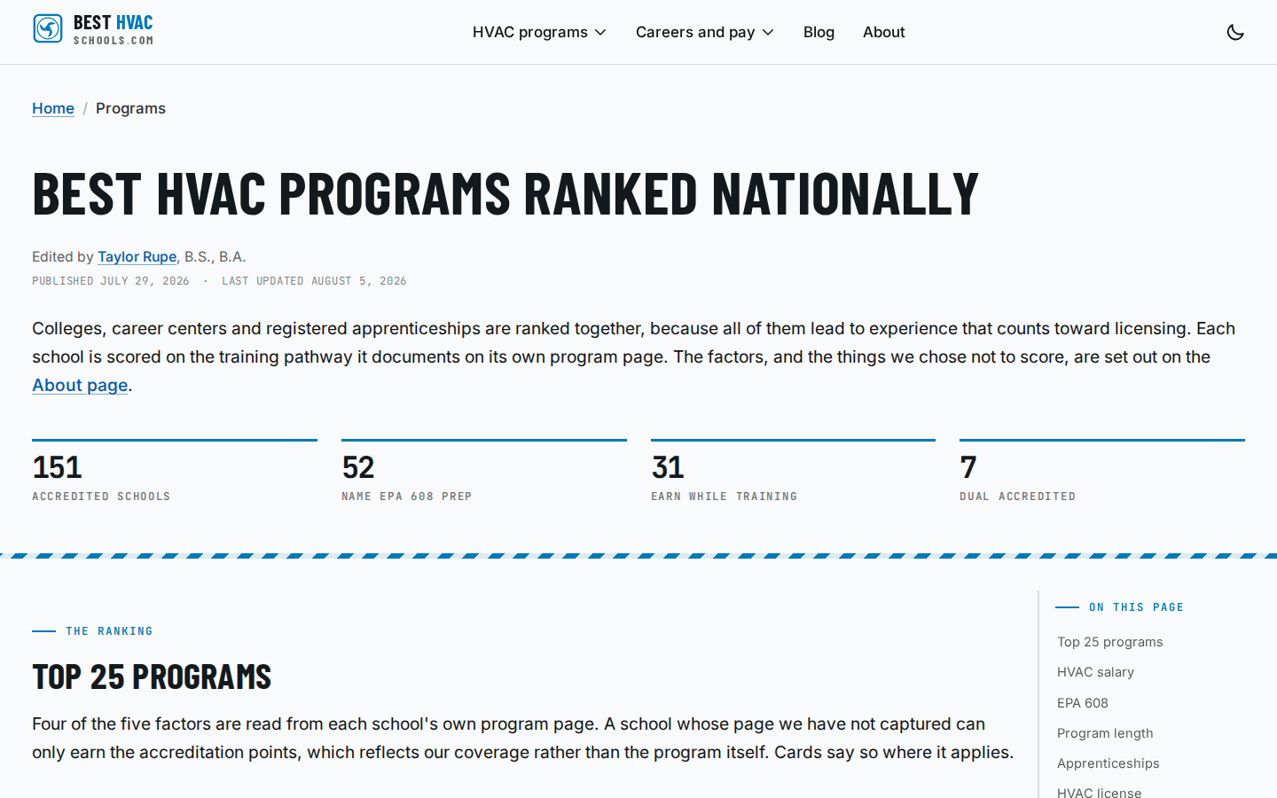 Best HVAC Schools national ranking comparing accredited programs and training signals