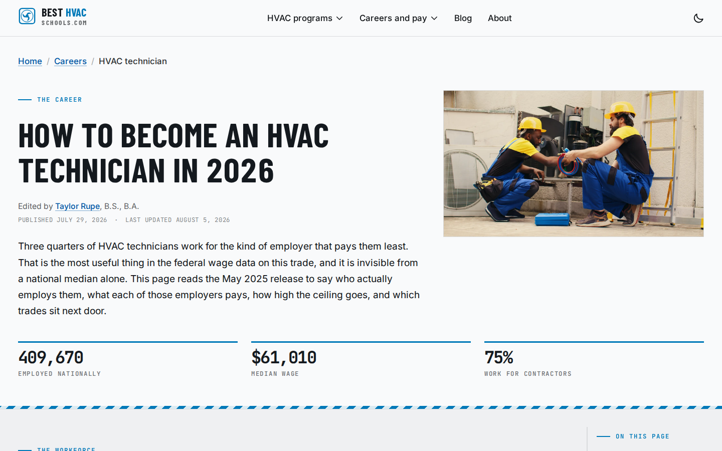 Best HVAC Schools technician career guide showing steps, employers, and May 2025 BLS wages