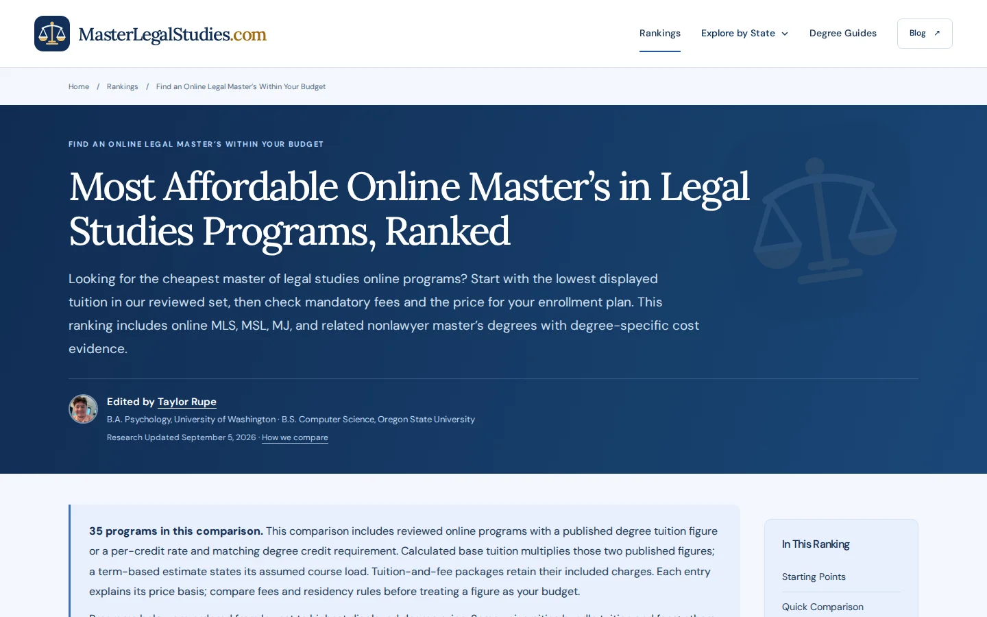 Affordable online legal studies ranking explaining degree tuition calculations and the conditions behind each price